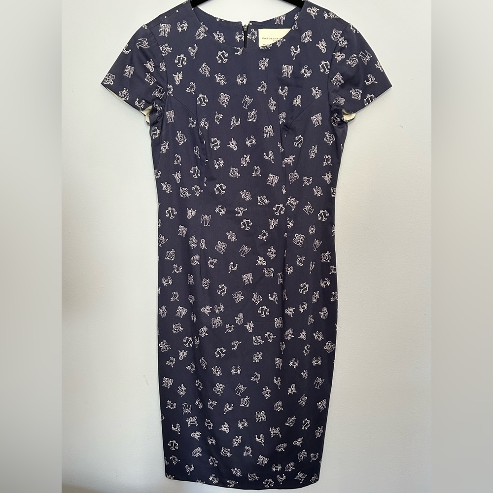 Carolina Herrera New York Sheath Dress Navy  Zodiac Archive Print Collection 10